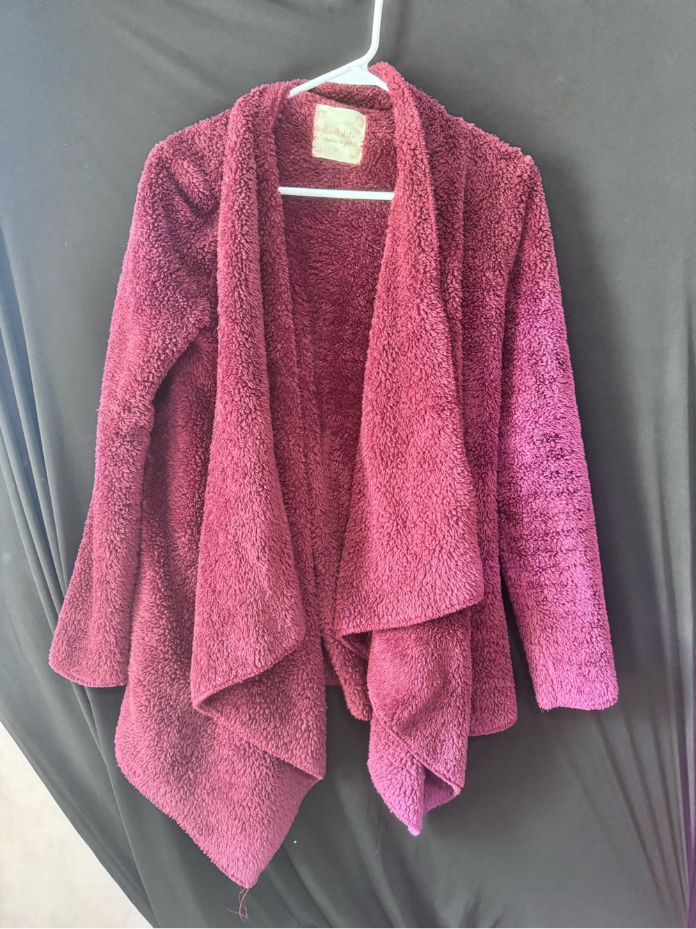 Altar'd State Plush Draped Open-Front Cardigan - Wine/Magenta